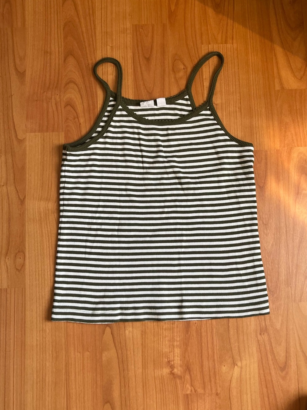 Gap Striped Olive & White Ribbed highneck Tank Top